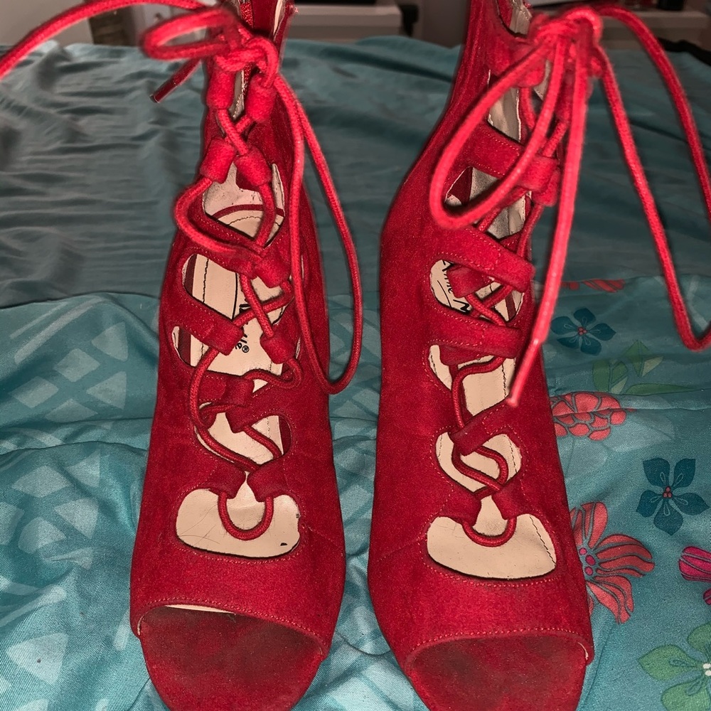 Red strapped heels